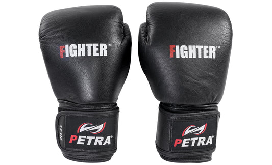 Fighter 12oz Boxing Gloves, Black Leather - Pair